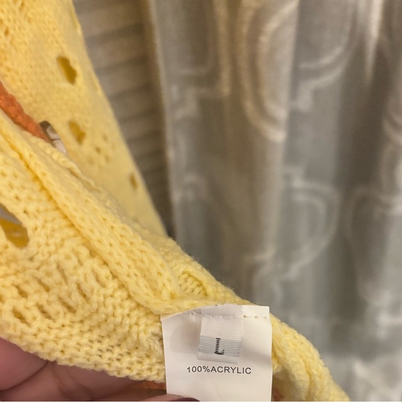 Yellow Crochet Cardigan with Orange Trim - Picture 3 of 3
